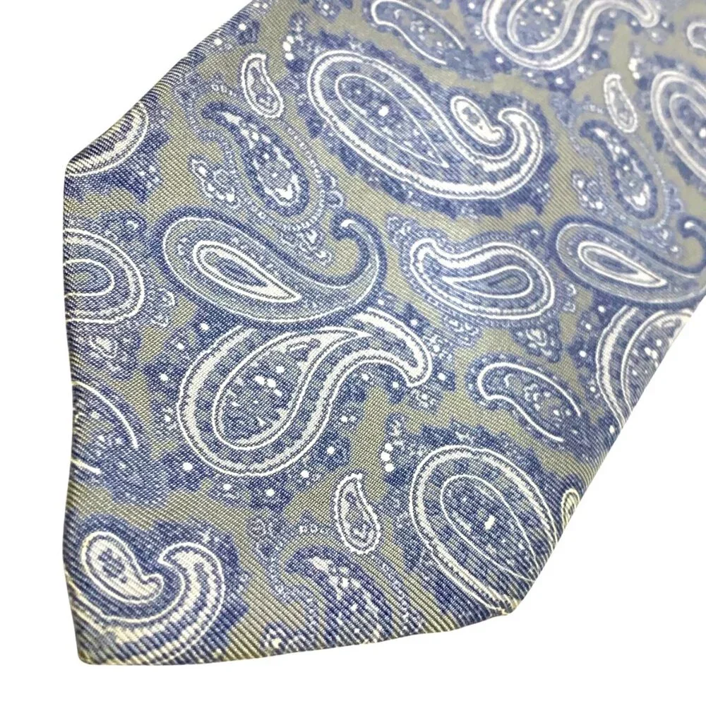 Vintage John Comfort Gray Blue Silk Paisley Necktie‎ Made in London England
